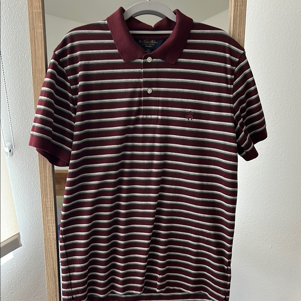 Brooks Brothers Red and White Striped Polo Shirt